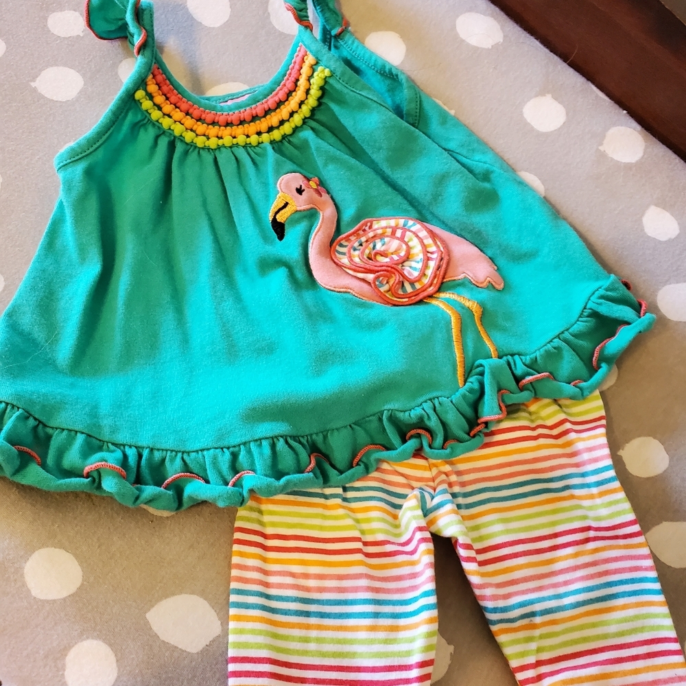 Flamingo top with striped pants
